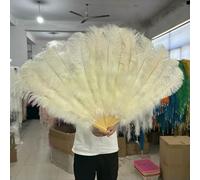 Ventagli di piume di struzzo naturali grandi, rossi, 13 ossa, 90/130 cm, da tenere in mano sinistra e destra, pieghevoli, accessori per spettacoli teatrali di carnevale, piume, beige, 90 cm, 2 pezzi