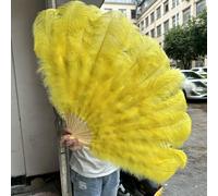 Ventagli di piume di struzzo naturali grandi, rossi, 13 ossa, 90/130 cm, da tenere in mano sinistra e destra, accessori per spettacoli di carnevale, piume gialle, 130 cm, 2 pezzi