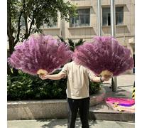 Ventagli di piume di struzzo rosa chiaro da 130 cm e 100 cm, per spettacoli di danza, feste di Halloween, matrimoni, palcoscenico, ventaglio portatile - Salsa viola - 100 pezzi