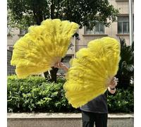 Ventagli di piume di struzzo rosa chiaro da 130 cm e 100 cm, per spettacoli di danza, feste di Halloween, matrimoni, palcoscenico, ventaglio portatile, 2 pezzi, giallo, 130 cm