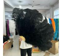Ventagli di piume di struzzo rosse soffici 130 cm 90 cm Grande ventaglio portatile per spettacoli sul palco Accessori per balli di carnevale Piume Artigianato-Nero-90 cm 2 pezzi Sinistra Destra