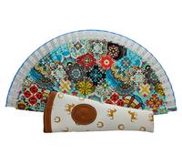 Ventagli Fiori, Paesaggi e Figure colorate con custodia artigianale. Bellissimo ventaglio in legno con custodia prodotta in Spagna. (Bianco HTG9)