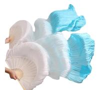 Ventagli per danza del ventre, Seta vera/imitazione 1 paio di ventagli a velo in bambù fatti a mano tinti for spettacoli danza del ventre naturali Ventaglio in seta(Orange,150x90cm Real Silk)