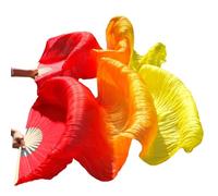 Ventagli per danza del ventre, Seta vera/imitazione 1 paio di ventagli a velo in bambù fatti a mano tinti for spettacoli danza del ventre naturali Ventaglio in seta(Light Green,230x90cm Real Silk)