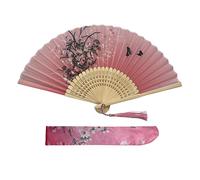 Ventagli pieghevoli, palmari, ventagli a mano, in bambù, con nappa, per regali di compleanno, danza, cosplay, feste di nozze, decorazione (arancione verde erba)