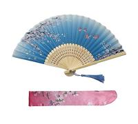 Ventagli pieghevoli, ventagli palmari, ventagli a mano, in bambù con nappa, per regali di compleanno, danza, cosplay, feste di nozze, decorazione (combinazione di colori blu e bianco)