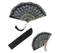 Ventaglio a Mano in Pizzo Nero, Ventaglio da Borsetta Portatile Eastern Wind ventaglio in Pizzo Nero Ventagli Colorati Eleganti per Matrimoni Viaggi, 23 x 42 cm