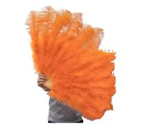 Ventaglio a mano pieghevole per signore, Ventaglio di piume di struzzo viola 100CM 130CM Performance Dance Props Piume Ventaglio pieghevole Artigianato Ventaglio con piume di marabù(11 Orange,100CM)
