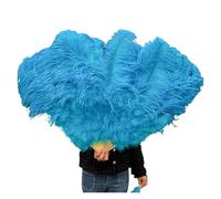 Ventaglio a mano pieghevole per signore, Ventaglio di piume di struzzo viola 100CM 130CM Performance Dance Props Piume Ventaglio pieghevole Artigianato Ventaglio con piume di marabù(Lake Blue,130CM)