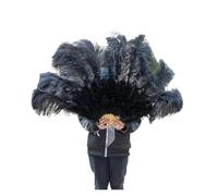 Ventaglio a mano pieghevole per signore, Ventaglio di piume di struzzo viola 100CM 130CM Performance Dance Props Piume Ventaglio pieghevole Artigianato Ventaglio con piume di marabù(Black,130CM)