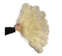 Ventaglio a mano pieghevole per signore, Ventaglio di piume di struzzo viola 100CM 130CM Performance Dance Props Piume Ventaglio pieghevole Artigianato Ventaglio con piume di marabù(Beige,130CM)