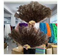 Ventaglio a mano pieghevole per signore, Ventaglio grande in piume di struzzo color cachi, pieghevole, da 100 cm, for spettacoli, feste, carnevale e danza(Coffee)