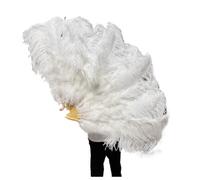 Ventaglio A Piuma Grande 130CM/100CM Ventaglio bianco grande con piume soffici 13 ossa portatile for spettacoli di danza di carnevale e artigianato fai da te Ventaglio Pieghevole A Mano Con Piume(12 W