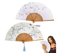 Ventaglio Artigianale in Stile Antico, Set di 2 Pezzi, con Stampa UV, Elegante e Leggero, 21 cm Chiuso, 38 cm Aperto, in Bambù e Seta, Decorazione e Regalo Speciale