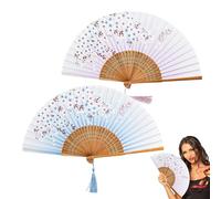 Ventaglio Artigianale in Stile Antico, Set di 2 Pezzi, con Stampa UV, Elegante e Leggero, 21 cm Chiuso, 38 cm Aperto, in Bambù e Seta, Decorazione e Regalo Speciale
