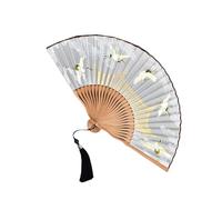 Ventaglio artistico pieghevole con gru intricate illustrazioni costruzione solida ideale per fotografia costume accento casa accento tradizionale ventilatore estetico