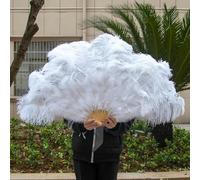 Ventaglio bianco grande di piume di struzzo Decora il ventaglio di danza del ventre per feste di Halloween Ventaglio di piume tenuto in mano fai-da-te-Bianco-2 pezzi