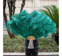 Ventaglio bianco grande di piume di struzzo Decora il ventaglio di danza del ventre per feste di Halloween Ventaglio di piume tenuto in mano fai-da-te-Verde scuro-2 pezzi