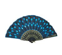 ventaglio blu cielo con paillette, fatto a mano per danza e spettacolo