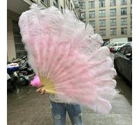 Ventaglio con piume di struzzo, 13 piume di struzzo, pieghevoli, rosa chiaro, multicolore, 100-130 cm, confezione da 1 o 2 per danza, festa di nozze (24 rosa chiaro, 100 cm, 1 pezzo per mano destra)