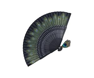 Ventaglio Da Borsetta, Grande Ventaglio Verde, Ventaglio Elegante Donna Ventaglio Spagnolo Ventaglio Pieghevole Os Nere Bellissimo Modello di Pavone Ventaglio Antico in bambù