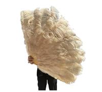 Ventaglio Da Danza In Piume 130CM/100CM Ventaglio bianco grande con piume soffici 13 ossa portatile for spettacoli di danza carnevale e artigianato fai da te(47 Dark Khaki,Small fan 1Pair(two))