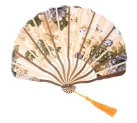 Ventaglio da danza pieghevole in bambÃ¹ con fiori di peonia in stile classico, beige