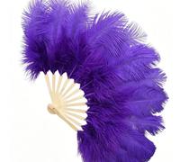Ventaglio da donna con piume, 35 cm, piccolo ventaglio pieghevole, vintage