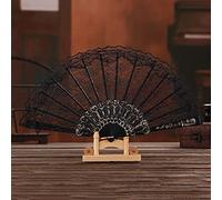 Ventaglio da donna in tessuto pizzo, scomparti per matrimoni, stile vintage, barocco spagnolo, vittoriano, estivo, per feste, Halloween, carnevale, balli, mani, nero