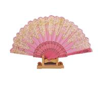 Ventaglio d'arte Ventaglio pieghevole in plastica con polvere d'oro spruzzata, ventaglio da ballo, decorazione for feste, accessori for tiro, regalo di festa Danzante(Roze)