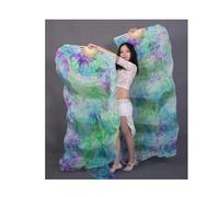 Ventaglio di Danza Ventilatore,Velo Ballo Fan Veli for danza del ventre tie-dyed for donne/ragazze, 180 cm di lunghezza, veri ventagli in seta naturale for ballare, un paio(As the picture-13,M)