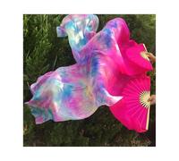 Ventaglio di Danza Ventilatore,Velo Ballo Fan Veli for danza del ventre tie-dyed for donne/ragazze, 180 cm di lunghezza, veri ventagli in seta naturale for ballare, un paio(As the picture-08,L)