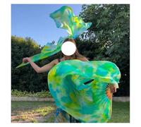 Ventaglio di Danza Ventilatore,Velo Ballo Fan Veli for ventaglio in vera seta for danza del ventre Ventaglio pieghevole in con stecche di bambù 180 cm * 90 tinto a mano Colore tie-dye 1 pz(Style7)