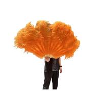 Ventaglio di Piume da Danza 130CM/100CM Ventaglio bianco grande con piume soffici 13 ossa portatile for spettacoli di danza carnevale e artigianato fai da te Per il palcoscenico(Orange,Big Fan 1PCS)