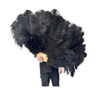 Ventaglio di Piume da Danza 130CM/100CM Ventaglio bianco grande con piume soffici 13 ossa portatile for spettacoli di danza carnevale e artigianato fai da te Per il palcoscenico(14 Black,Big Fan 1PCS)