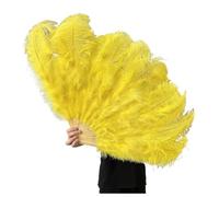 Ventaglio di Piume da Danza 130CM/100CM Ventaglio bianco grande con piume soffici 13 ossa portatile for spettacoli di danza carnevale e artigianato fai da te Per il palcoscenico(Yellow,Big Fan 1PCS)