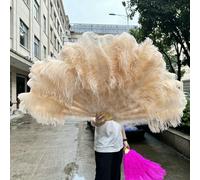 Ventaglio di piume di struzzo bianche e rosse da 13 ossa, 1 e 2 pezzi, pieghevole, portatile, soffice, per grandi spettacoli sul palco, accessori per piume - champagne - 130 cm, 1 pezzo