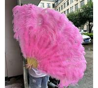 Ventaglio di piume di struzzo bianco grande da 130 cm, soffice, con 13 ossa, portatile, per carnevale, danza del ventre, spettacolo teatrale, piume, fai da te, artigianato, rosa scuro, piccolo venta