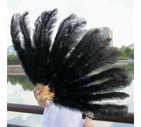Ventaglio di piume di struzzo blu grande 100 cm e 130 cm, ventaglio di piume da ballo pieghevole a mano, per feste di carnevale, matrimoni, spettacoli di danza del ventre, nero,