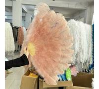 Ventaglio di piume di struzzo grande con 13 ossa, 90 cm, 130 cm, per costumi da ballerina di burlesque, Halloween, manici, artigianato, ventagli all'ingrosso, rosa gambero, 130 cm, 2 pezzi