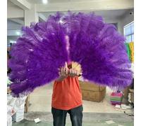 Ventaglio di piume di struzzo grande con 13 ossa, 90 cm, 130 cm, per costumi da ballerina di burlesque, Halloween, manici, artigianato, ventagli all'ingrosso, viola scuro, 90 cm, 2 pezzi