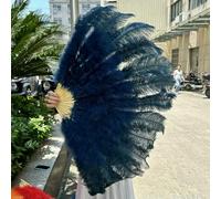 Ventaglio di piume di struzzo grande con 13 ossa, 90 cm, 130 cm, per costumi da ballerina di burlesque, Halloween, manici, artigianato, ventagli all'ingrosso, blu navy, 130 cm, 2 pezzi