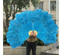 Ventaglio di piume di struzzo rosa misto da 130 cm, 13 grandi ventagli palmari in osso, sinistro e destro, per festival, danza del ventre, spettacoli sul palco, ventaglio con piume, blu lago, 100 cm