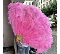 Ventaglio di piume di struzzo rosso grande da 130 cm, per danza del ventre pasquale, spettacoli sul palco, soffice ventaglio di piume con 13 ossi, portatile, artigianato, rosa scuro, 100 cm, 2 pezzi