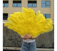 Ventaglio di piume di struzzo rosso rosa con 13 ossa, pieghevole, 100 cm, 130 cm, per danza, carnevale, matrimonio, festa, palcoscenico, spettacolo - giallo - grande ventaglio 2 pezzi