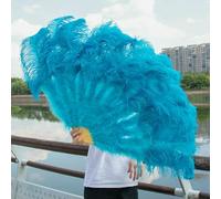 Ventaglio di piume di struzzo rosso rosa con 13 ossa, pieghevole, 100 cm, 130 cm, per danza, carnevale, matrimonio, festa, spettacolo sul palco, blu lago, grande ventaglio, 2 pezzi