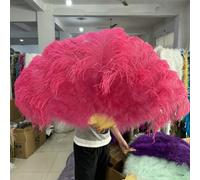Ventaglio di piume di struzzo rosso soffice da 130 cm, 13 ossa, per spettacoli di danza di carnevale, matrimoni, grandi ventagli di piume - Rosso anguria - 2 pezzi Sinistra Destra
