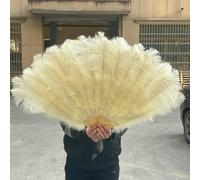 Ventaglio di piume di struzzo, ventaglio di piume di struzzo a 13 ossa, pieghevole, rosa chiaro, multicolore, 100-130 cm, confezione da 1 o 2 per danza, matrimoni e feste. (18 Beige, 100 cm1 Hand)