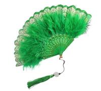 Ventaglio di piume marabù struzzo, ventaglio pizzo vintage ventagli pieghevoli morbidi e soffici con danza nappe(Color J)