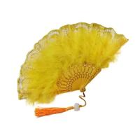 Ventaglio di piume, Ventaglio di piume marabù struzzo, ventaglio pieghevole Ventagli vintage Nappe pizzo Regalo artigianale(Yellow)